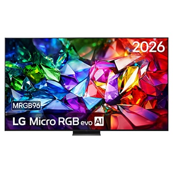 Vooraanzicht van 100 inch LG Micro RGB evo AI MRGB96 4K Smart TV 2026 100MRGB96B9